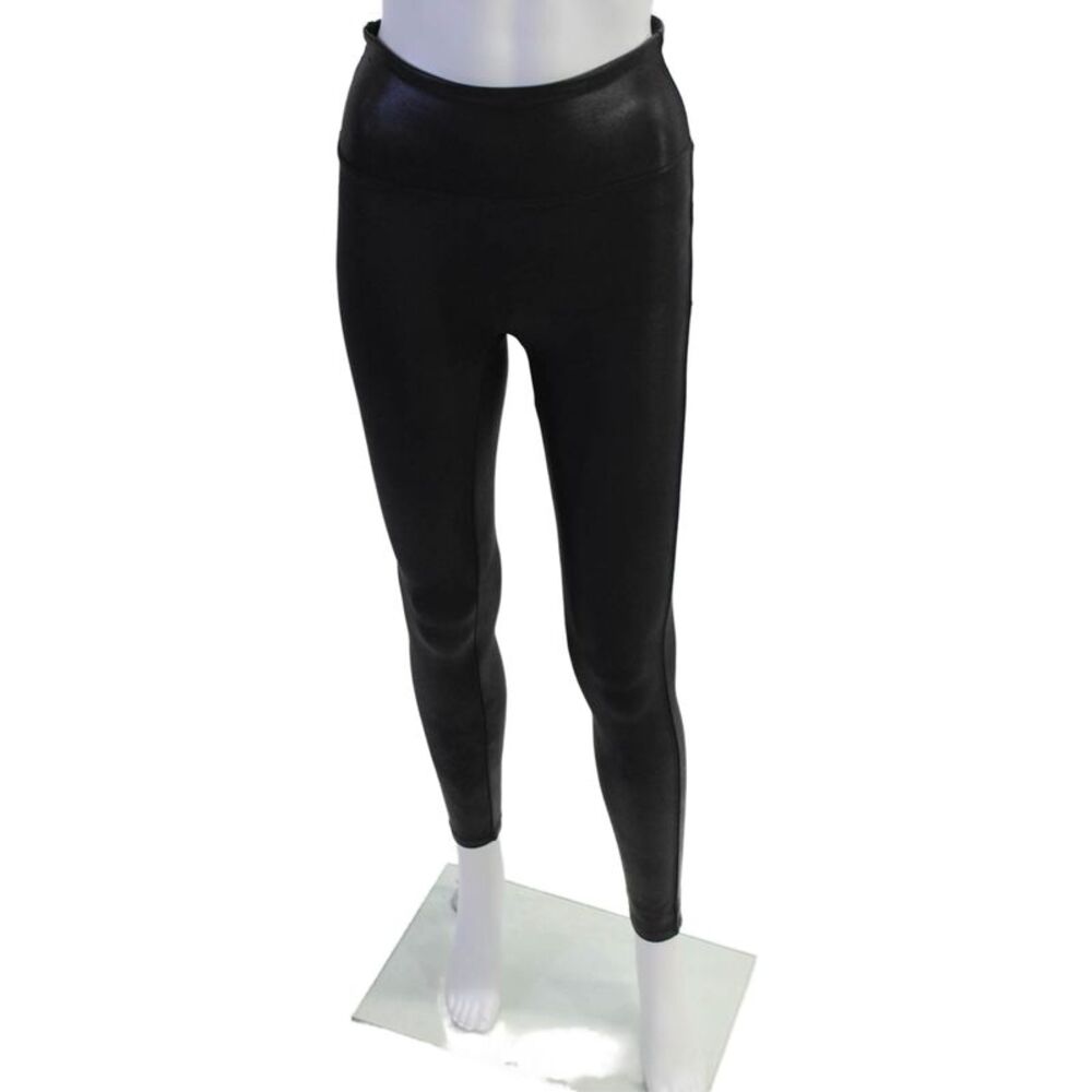 Spanx Womens Textured High Waisted Lined Skinny Leg Pants Black Size S